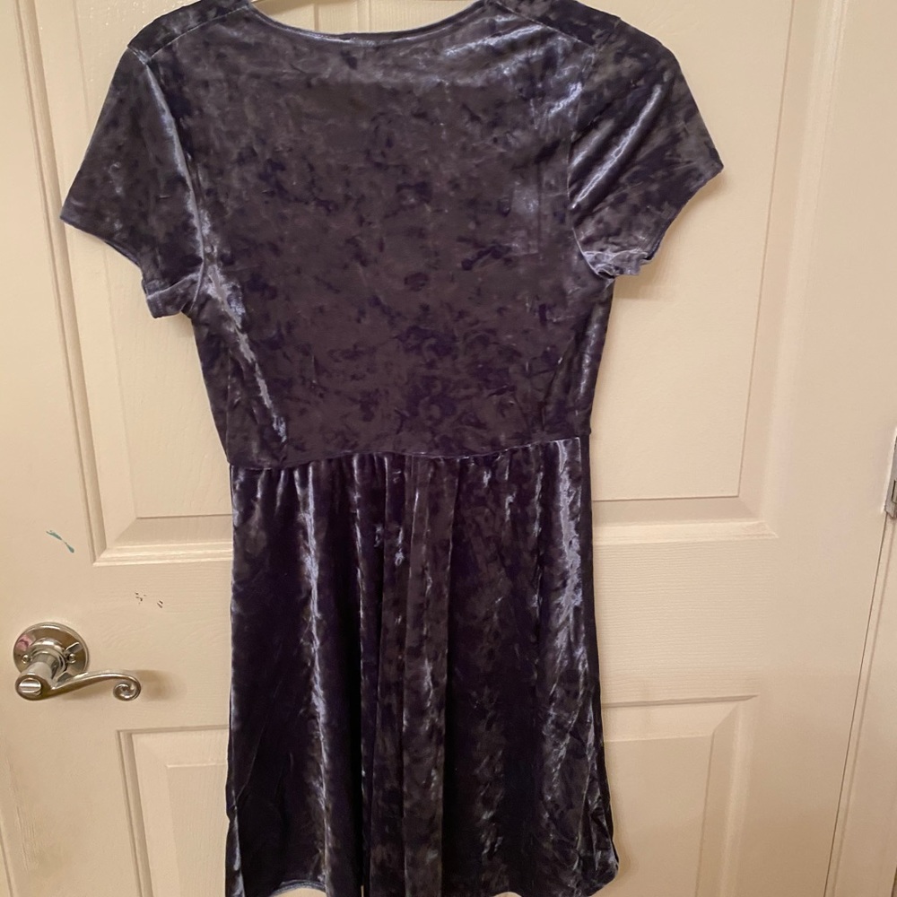Blue Velvet Deep Neckline Dress